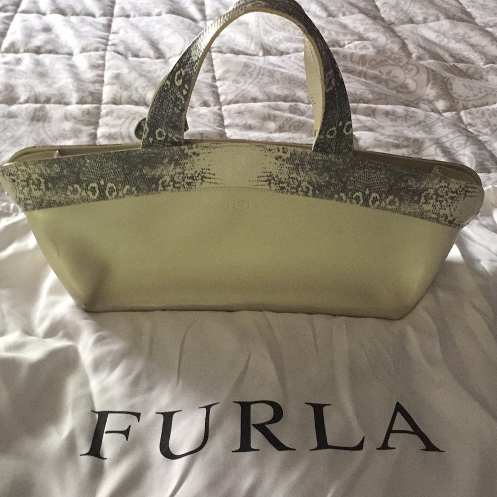 Furla white faux leather boat shaped handbag